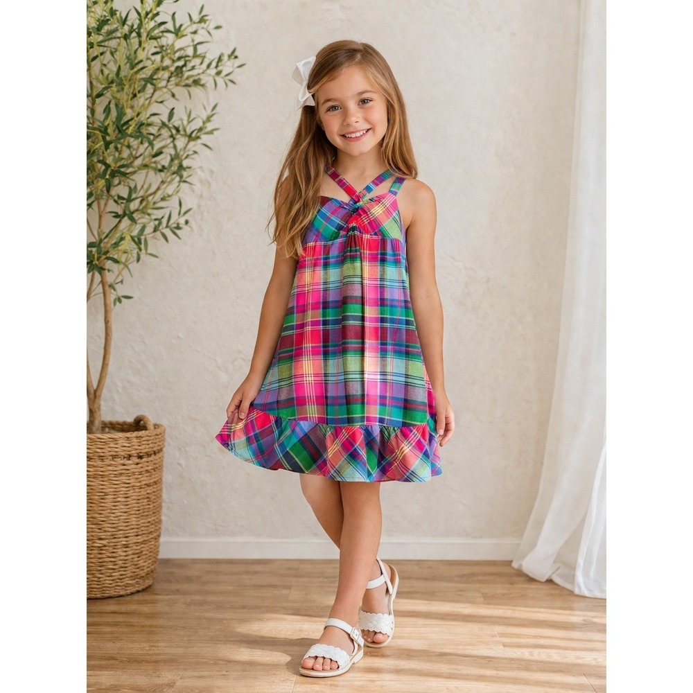 Chaps Plaid Sundress Girls Size 6 Colorful Preppy Summer Dress